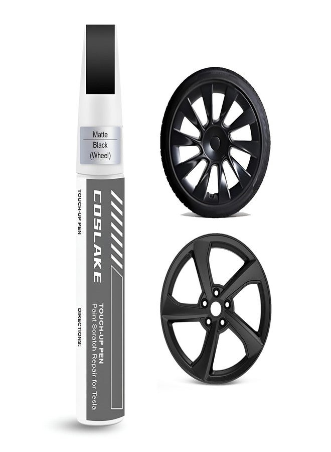 COSLAKE Rim Touch Up Paint(Matte Black) for Tesla Model Y 20'' Induction Wheel/19’’ Crossflow Wheel, Curb Rash Repair Rim Scratch Repair with Masking Tape & Sandpaper - Image 1